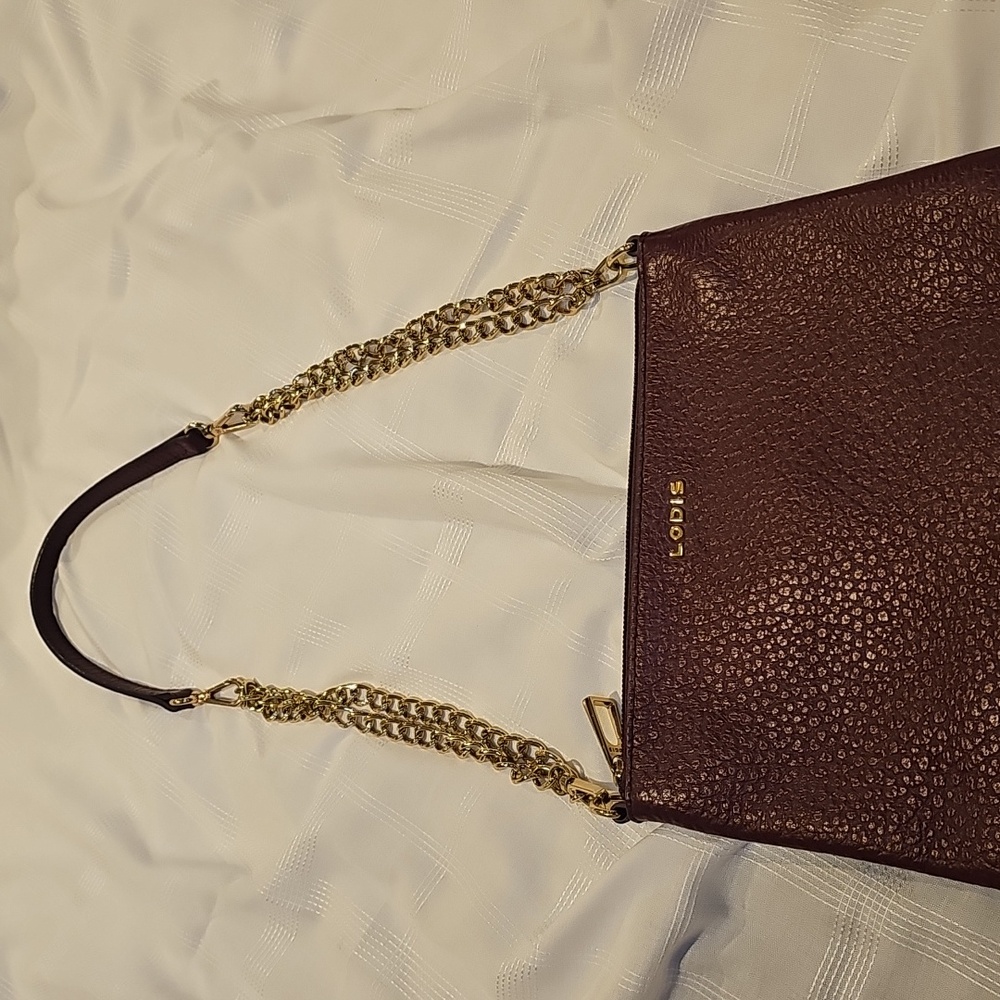 Lodis Deep Plum Convertable Clutch Multi Functional Chain And Leather Strap - Picture 10 of 16